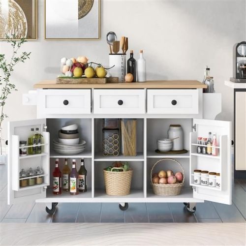 Kitchen Cart with Rubber wood Drop-Leaf Countertop ,Cabinet door internal storage racks Kitchen Cart with Rubber wood Drop-Leaf Countertop ,Cabinet door internal storage racks